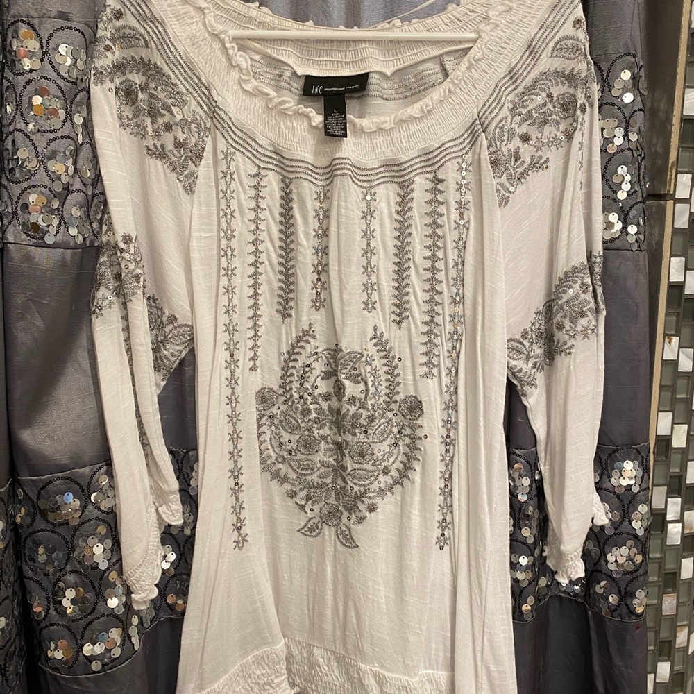 INC International concepts white sequin top  L